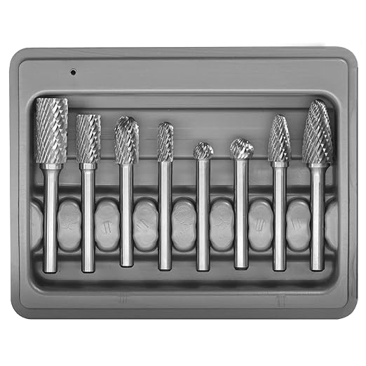 Carbide Burr Set 8pcs with 1/4''Shank Double Cut Solid Power Tools Tungsten Carbide Rotary Files Bits for Die Grinder Metal Wood Carving Engraving Polishing Drilling Grinding Milling Cutting