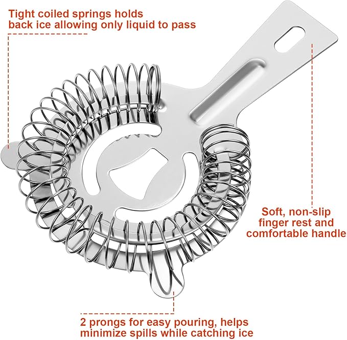 16 Pcs Bar Bartender Strainer, 2 Prong Cocktail Strainer Bulk, Stainless Steel Drink Cocktail Strainers, Silver Shaker Ice Bar Shelf or Bartenders Mixologists Drinking Water Filtering