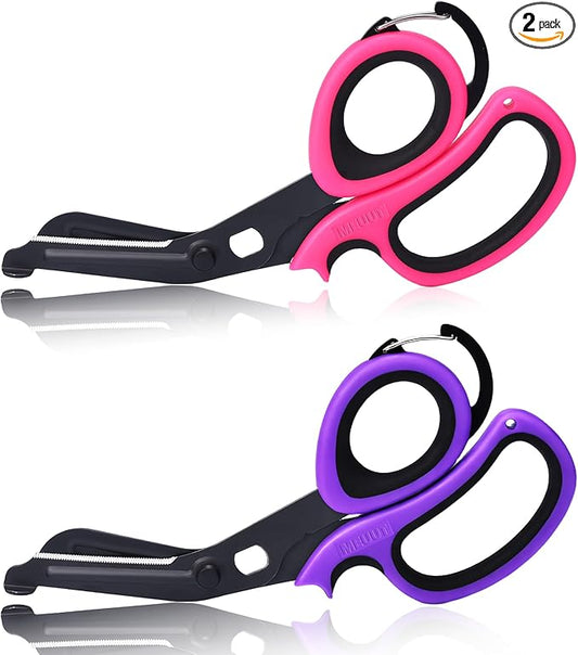 MEUUT 2 Pack Medical Scissors Trauma Shears with Carabiner design, 7.5" Fluoride Coated Non-stick Blades Bandage Scissor for Nurses, EMT, Household, outdoors