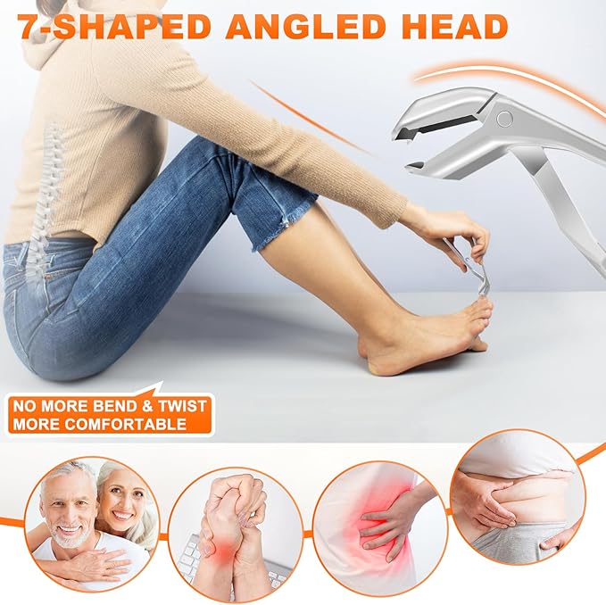 Toenail Clippers for Seniors Thick Toenails, Upgrade Angled Head Large Toe Nail Clippers for Men with Wide Jaw Opening, Sharp Heavy Duty Fingernail Clipper Cutter with Catcher Long Handle - Silver