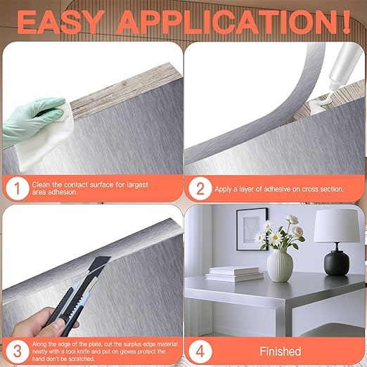 GSCIT Club Silver Edge Banding, 1 1/2 Inch x 50ft Aluminum Brushed Edge Banding PVC Edge Trim for Cabinet Repair Furniture