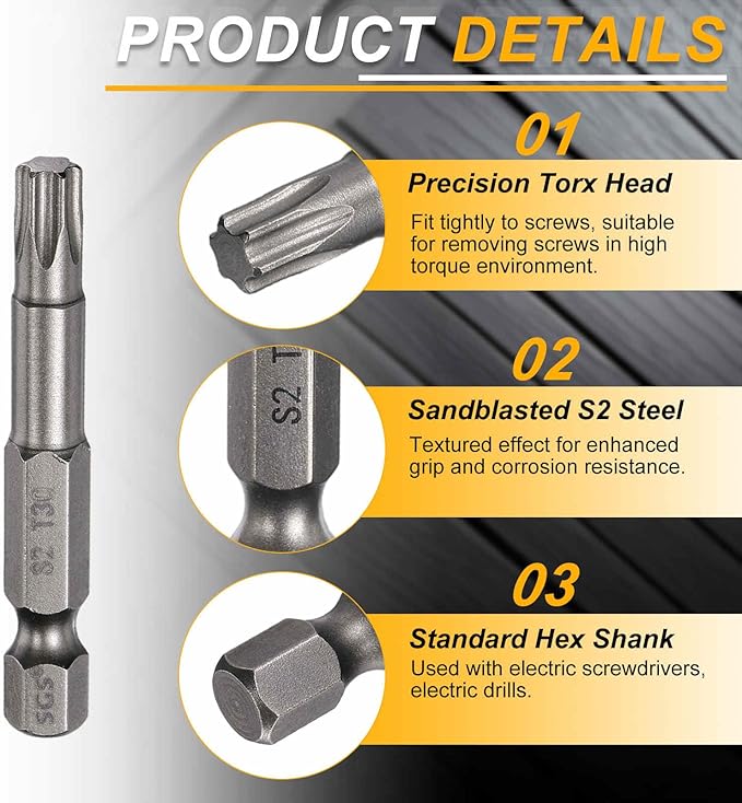 HARFINGTON 2pcs T30 Torx Head Screwdriver Bit 1/4" Hex Shank 2" (50mm) Long Magnetic No Hole Tip Tamper Proof 6 Point Star Screw Driver Drill Bits S2 Steel Industrial Power Screwdrivers