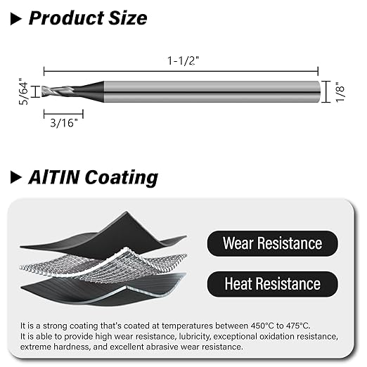 3PCS 5/64" Micrograin Carbide Square End Mill Set 2 Flute HRC 55 AlTiN Coating End Milling Bits for Milling Alloy Steels, Hardened Steel, CNC Router Bits