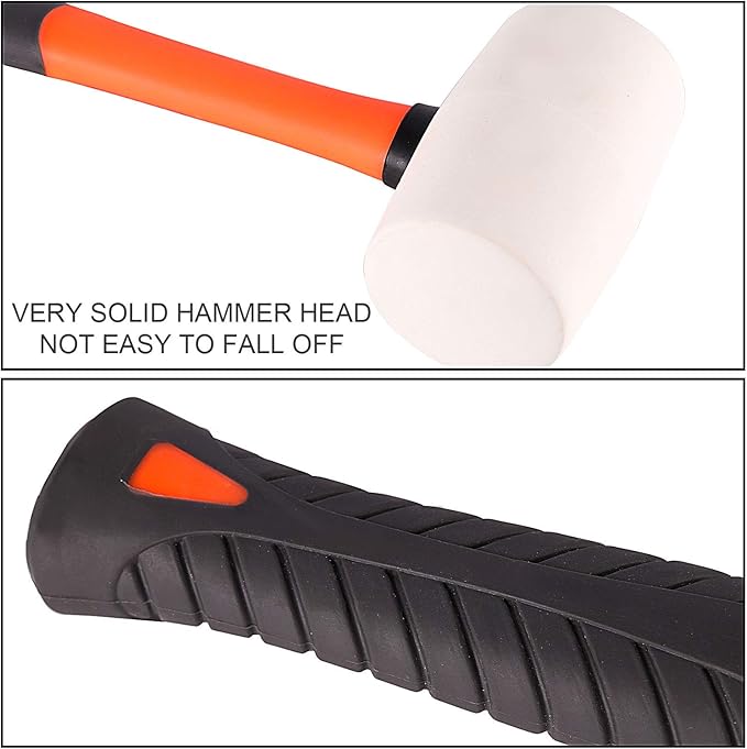 ZOENHOU 2 PCS 16 Oz White Rubber Mallet Hammer, Solid Mallet Head with Absorbing Fiberglass Handle, Rubber Hammer for Flooring, Woodworking, All Projects
