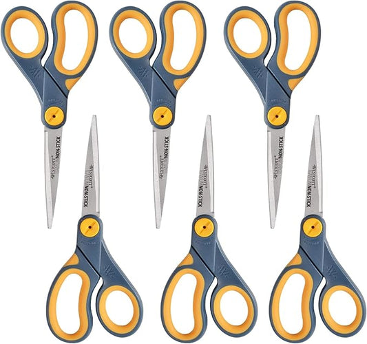 Westcott ??7597 8-Inch Non-Stick Titanium Scissors For Office and Home, Blue/Gray, 6 Pack