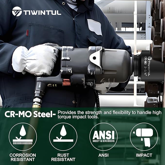 3-3/4" Impact Socket 1" Drive, Deep 6 Point CR-MO Heavy Duty Socket, Single Axle Nut Socket for Mining Trucks, Oilfield & Wind Turbine Flange Bolts, Railway & Port Equipment, ANSI Certified