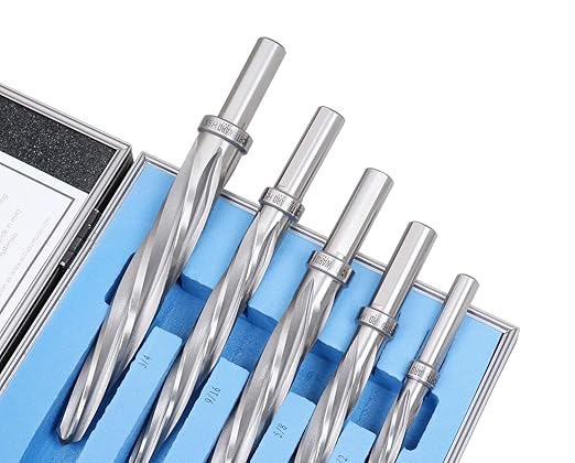 Accusize Industrial Tools 5 Pc H.S.S. Spiral Flute Super Premium Car Reamer Set, 3/8", 1/2", 9/16'', 5/8", 3/4" to Fit 3/8" or 1/2'' Shank Chuck, Aluminum Case