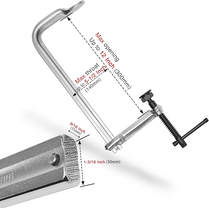1-Pack 12-Inch Heavy-Duty F-Clamps for Welding, Woodworking & Metalworking ??3450 lbs Load Capacity,5-1/2 Inch Throat Depth, All-Steel Construction