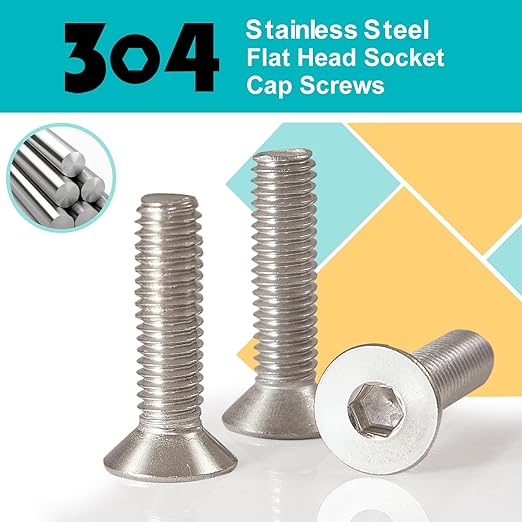 M6-1.0 x 40mm 20PCS Flat Head Hex Socket Cap Screws, Countersunk Bolts, Stainless Steel 304, Metric Allen Drive, Fully Threaded, Bright Finish