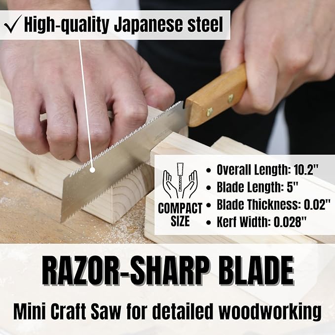 KAKURI Mini Japanese Pull Saw 5" - Ryoba Double Edge Handsaw for Woodworking, Craft, and Hobby - Made in Japan