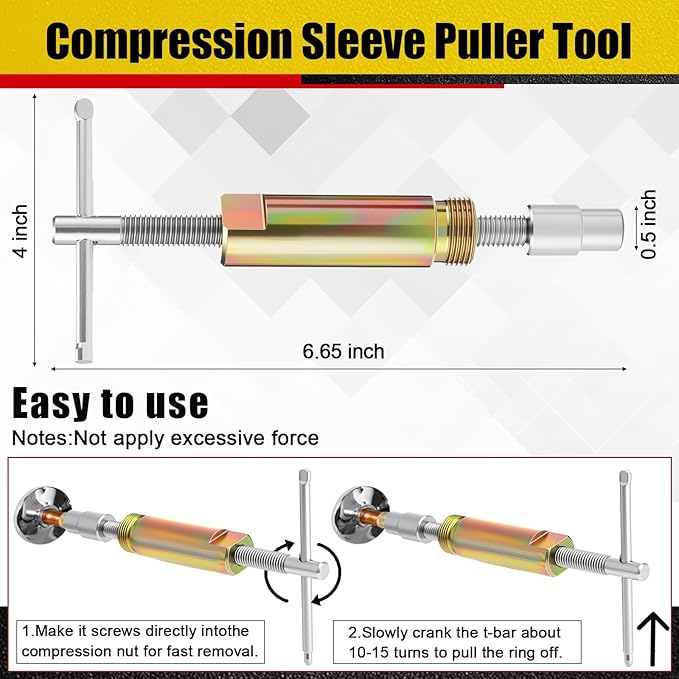 Lanties 5 Pcs Angle Stop Wrench Kit Plumbing Tool, Compression Sleeve Puller for 1/2" Compression Fitting Ferrule Puller Removal Tool for 1/2" Copper Tubing 4-way Multi-functional Utility Key(Yellow)