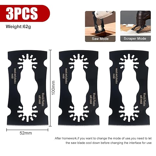 Oscillating Multi-Tool Blade & Scraper for Wood, Plastic, PVC, Soft Metal, Drywall & Paint, Glue, Tile Adhesive, Caulk Removal. Universal Fit Multi-Tool Blades(3PCS)