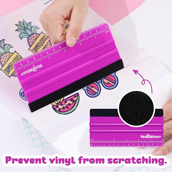 TECKWRAP 2 PCS Professional Plastic Squeegee Tool for Vinyl Decals, Inkjet Vinyl Sticker Paper, and Wallpaper - 6"x2.9", Scratch-Free Application (Pitaya)