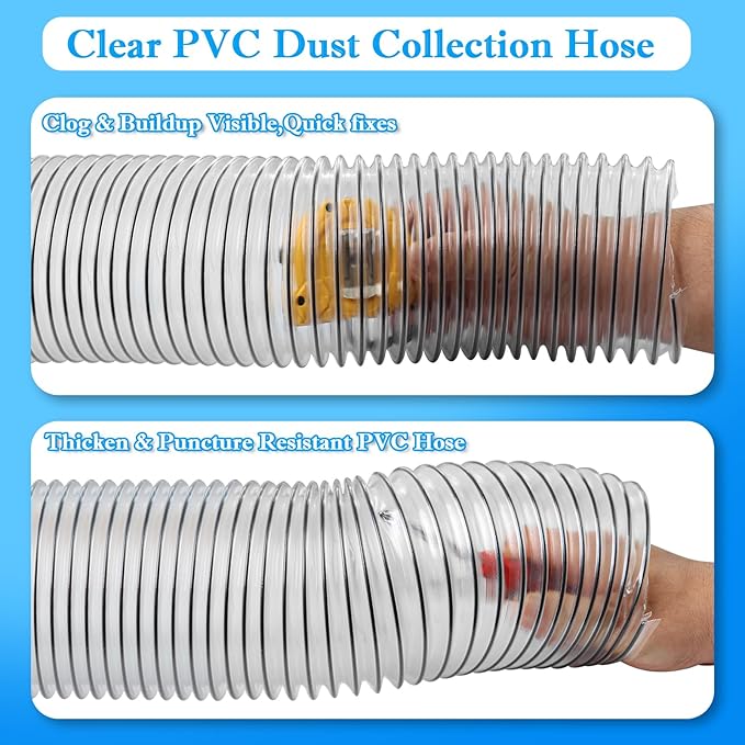 PVC Dust Collection Hose 3" x 10', 3 Inch Dust Collector Hose for Shop Vacuum,Woodworking Dust Collection Systems,Puncture Resistant Flexible Clear PVC Fume Debris Dust Hose Tube w/Carbon Steel Wire