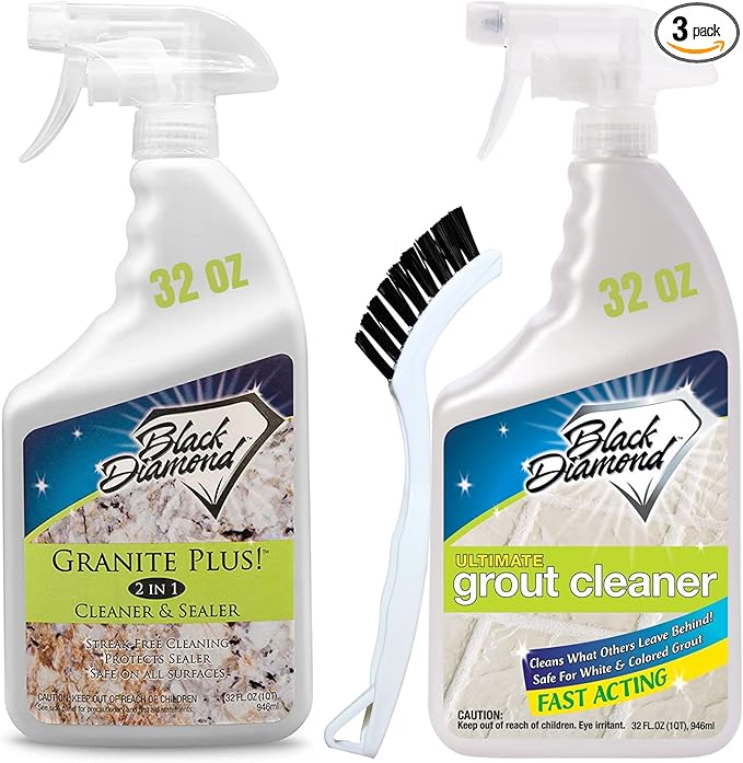 Granite Plus (Cleaner & Sealer) Deep Cleans & Seals All Natural Stone Countertops + Ultimate Grout Cleaner with Brush ??Safe for Natural Stone - Acid Free - Lifts Dirt & Stains (2pack)