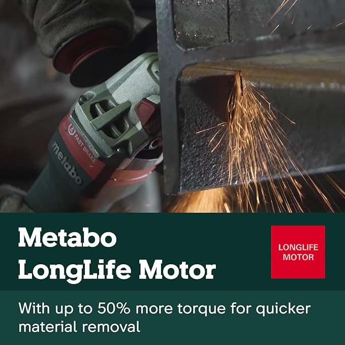 Metabo WEV15-125 HT Lock-On 13.5 Amp 2,800-9,600 rpm Angle Grinder with Electronics and High Torque, 4.5"/5"