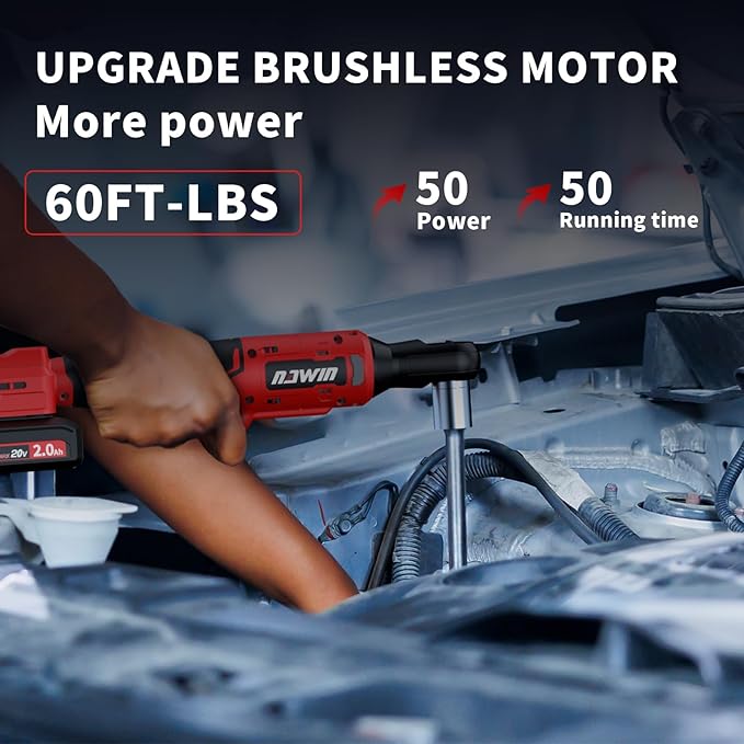 NAWIN 3/8" Cordless Ratchet Wrench, Brushless Motor, Electric 20V Ratchet with Battery and Charger, 60 Ft-lbs, Power Ratchet Tool Kit