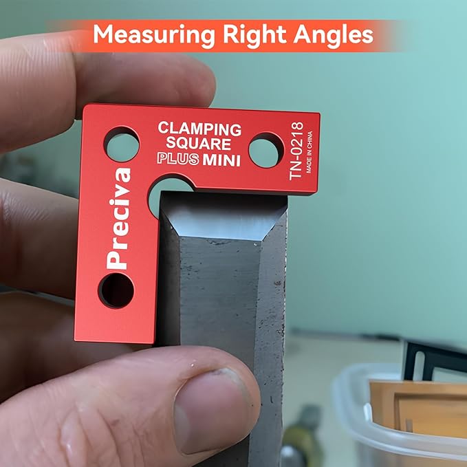 Preciva 90 Degree Mini Positioning Squares 2 Sets (2.32''x 2.32''), Aluminum Alloy Right Angle Clamps Fixing Clamp, Carpenter Corner Clamping Square Tool for Picture Frame Box Cabinets Drawers (Red)