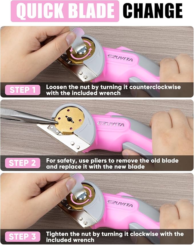 4V Cordless Electric Scissors with LED Light, Rechargeable Cardboard Box Cutter, Wrench & Titanium-Coated Replacement Blade for Fabric, Leather, Carpet & Plastic(Pink & Grey)
