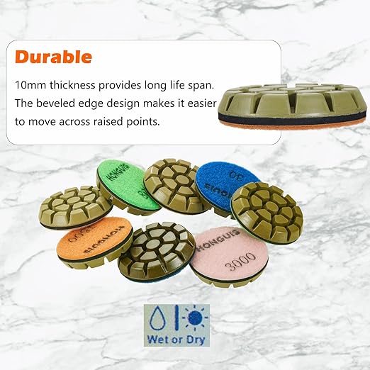 3 inch *10mm Diamond Pads for Polishing,Grit 1500 Set of 3,Resin Bond Pad,for Concrete Cement Rerrazzo Marble Granite Floor,Grit 1500