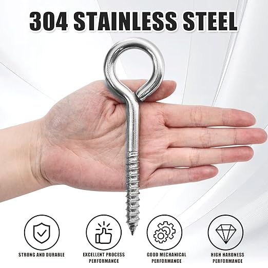 10PCS 6 inches Screw Eyes M10 304 Stainless Steel Eye Screws, Heavy Duty Screw, Eye Hooks Screw Eye Bolts Eye Hooks Screw, Indoor & Outdoor Uses (10, M10-6inch)