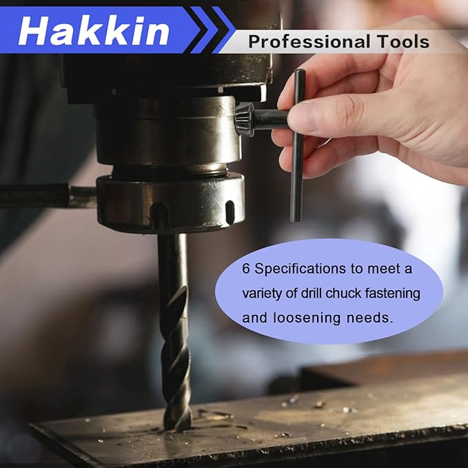 Hakkin Drill Chuck Key 6 Sizes Drill Chuck Key Wrench, 3/4" 5/8" 1/2" 3/8" 1/4" 5/32" Carbon Steel Heavy Duty Replacement Drill Press Chuck Key, Electric Drill Clamping Tool