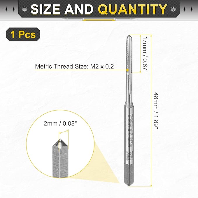 uxcell Hand Plug Tap M2 x 0.2 H2 Metric Thread Plug Style Taps Straight Flute Screw Tapping Threading Tool High Speed Steel HSS6542