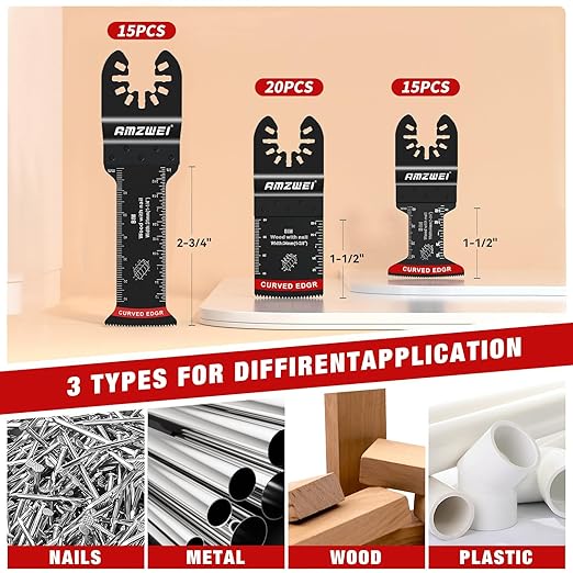 50 Pcs Bi-Metal Oscillating Saw Blades, Professional Curved Edge Multitool Blades for Wood with Nails, Metal, Wood, Oscillating Tool Blades Compatible with Dewalt Milwaukee Bosch Ryobi
