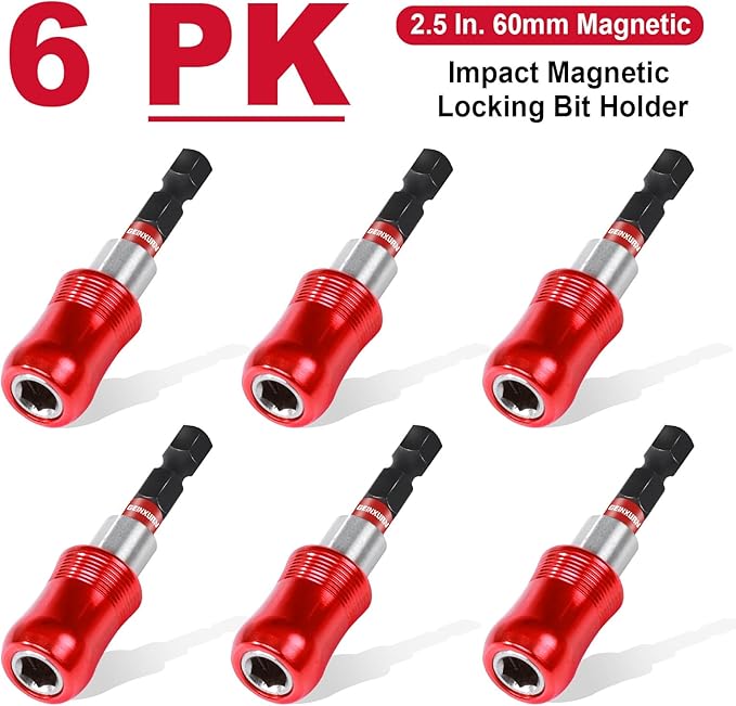 2.5Inches Impact Screwdriver Bit Holders, 6PC Magnetic Extension Quick-Change Socket Drill Bit Holder Cr-V Steel Hex Shank Quick Release Drill Bit Guide