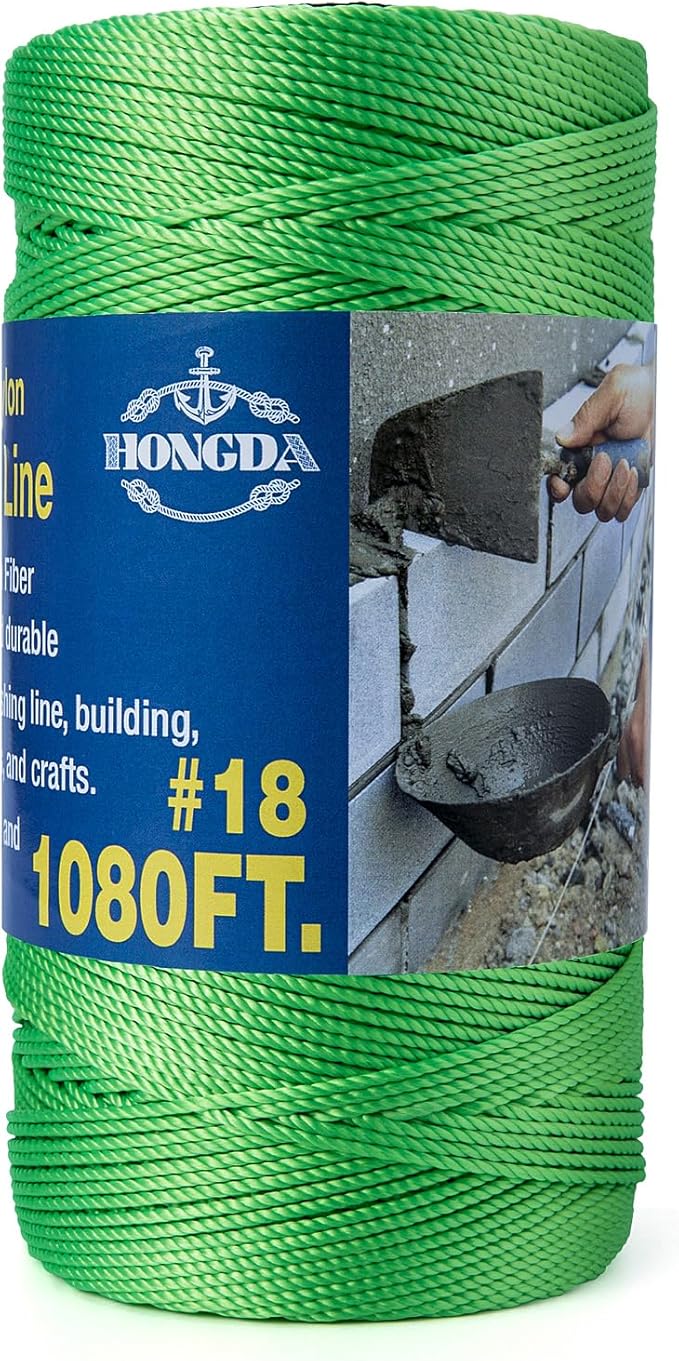 HONGDA Twisted Nylon String, #18 x 1080FT Mason Line String, Nylon Twine for Masonry Job, Trot Line, Decoy Line, Net Making and Mending, Workshop, Crafts, Gardening
