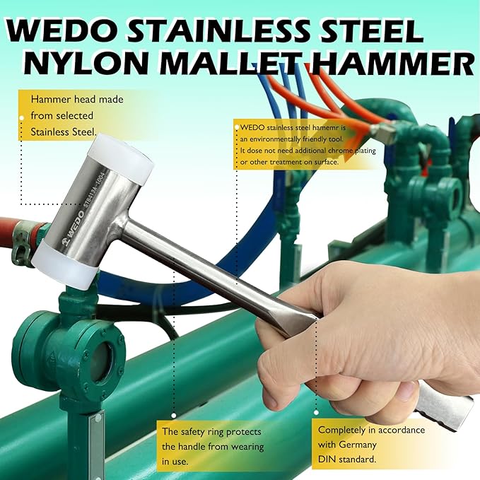 WEDO Nylon Hammer,350g(0.8lb),Dead Blow Hammer,Stainless Steel,Double-Face Mallet with Stainless Steel Flat Handle,Corrosion Resistant,Non-Recoil Hammer for Construction,Automotive,Home Decoration