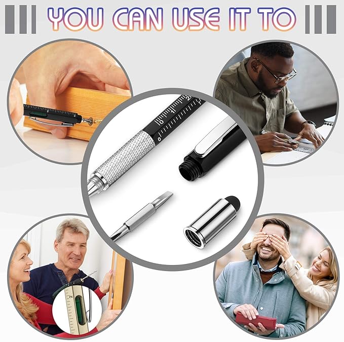 30 Pieces Tool Pen 6-in-1 Multitool Tech Tool Pen with Ruler, Level Gauge, Ballpoint Pen, Stylus Pen, Screwdriver and Slotted Screwdriver Christmas Multifunction Pen Tool Gadget Gifts for Men Dad