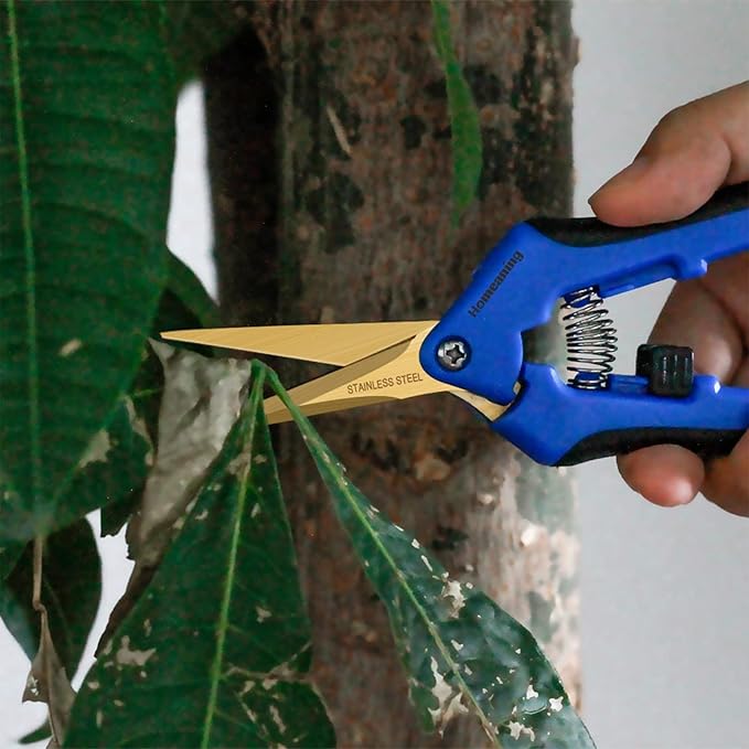3 Packs Garden Pruning Shears with Curved Blades Trimming Scissors, Gardening Hand Pruning Snips Titanium Coated Precision Bonsai Pruning Shears, Convenient Flower Cutters(Blue)
