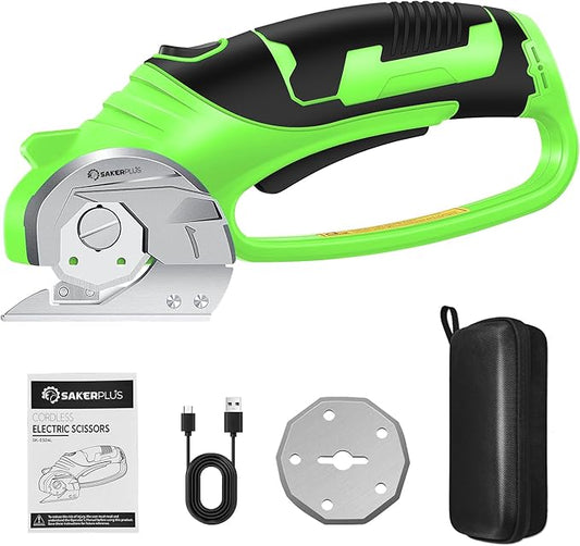 Cordless Electric Scissors, 4V Rechargeable Cardboard Cutter, Cordless Box Cutter, Powerful Cardboard Scissors with Blade, LED Light, Safety Lock for Cutting Fabric Leather