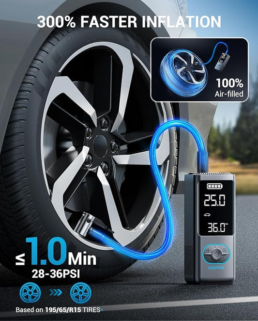 AVAPOW Tire Inflator Portable Air Compressor, 150 PSI Cordless Car Tire Air Pump with Pressure Gauge, 3.7??LCD Screen, Auto-Shuts Off Tire Pump for Car, Motorcycle, Bike, Balls