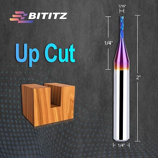2PCS Upcut Spiral Router Bit 1/4 Inch Shank 1/16 Inch Cutting Diameter 1/4 inch Cutting Length with Extra Long Life Coating CNC Router Bits End Mill for Wood Cutting, Slot Mortise, Engraving