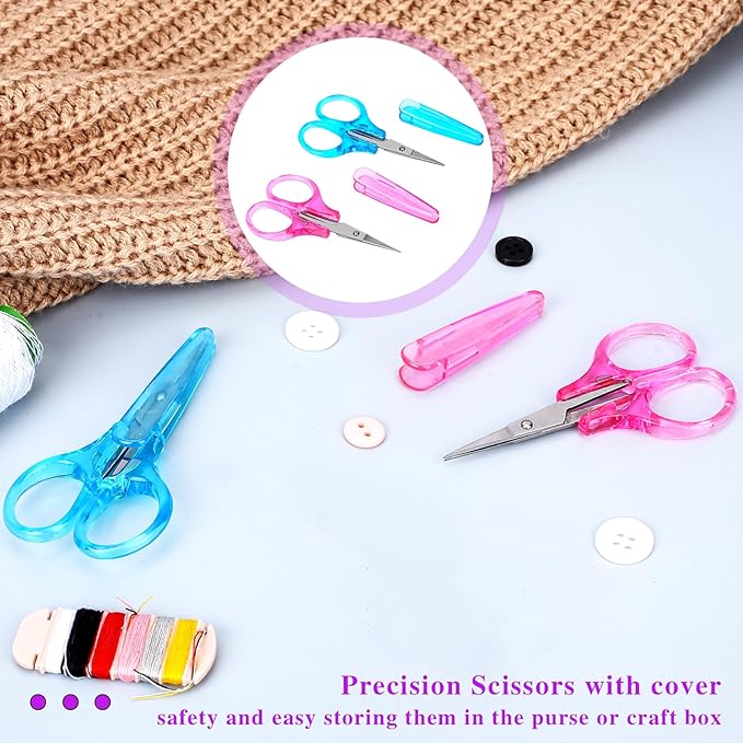 2Pcs Small Scissors - All Purpose Craft Scissors with Protective Cover, Precision Straight Fine Tips for Paper Cutting, Scrapbooking