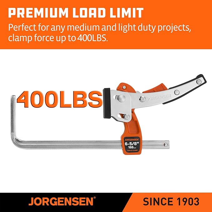 Jorgensen 6-5/8" Ratcheting Table Clamp, Quick Release Track Saw Clamp, Guide Rail Clamps for MFT Table and Guide Rail System, 2-7/8" Throat Depth, 400lbs Load Limit