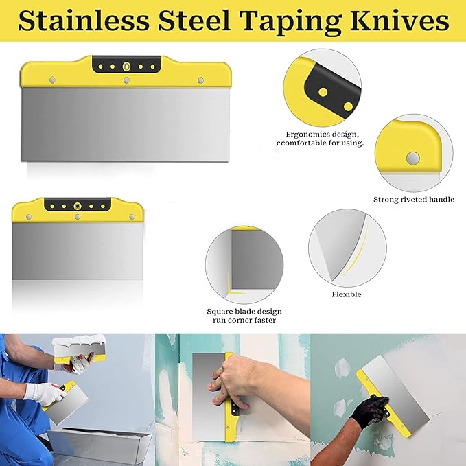 DEKEones Drywall Taping Knife Set, Stainless Steel Putty Knives Scraper with Tapered Blade for Wall Decoration Hand Tools(8",12")
