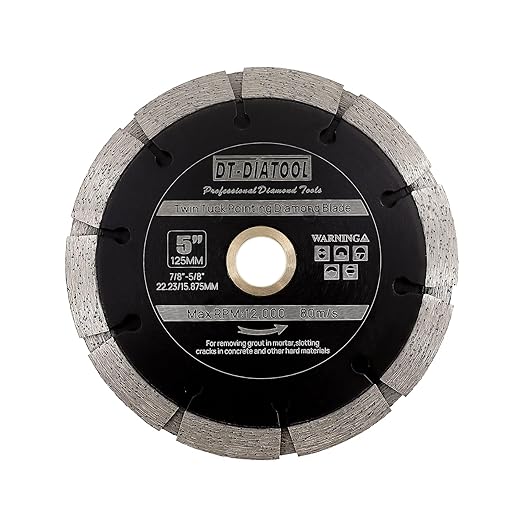 DT-DIATOOL Sandwich Tuck Point Blade - 5 Inch Mortar Raking Dual Diamond Blade 7/8"-5/8" Arbor for Mortar Removal, Grout Concrete Asphalt Surfaces Repair, Masonry Brick Stone Cutting