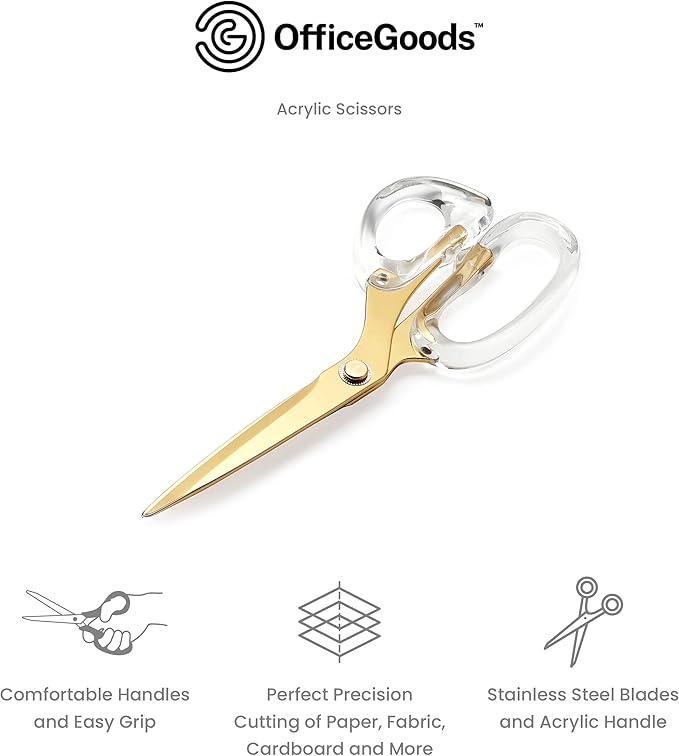 OfficeGoods 9??Stainless Steel Acrylic Scissors for Office and Home - Aesthetic and Sharp All Purpose Scissors, Perfect for Sewing, Arts and Crafts - Gold