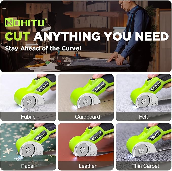Cordless Electric Scissors: 4V Rechargeable Rotary Cardboard Cutter, 3000mAh Battery, with LED Light & Safety Lock, 2 Blades, Electric Box Cutter for Fabric Carpet Carton Plastic Leather Cloth