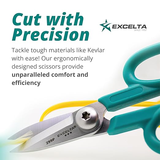 Excelta Kevlar Cutting Scissors, 5.5" Stainless Steel Blades, 1.75" Straight Blade Length, Serrated Edge, Comfort Molded Handles, Professional
