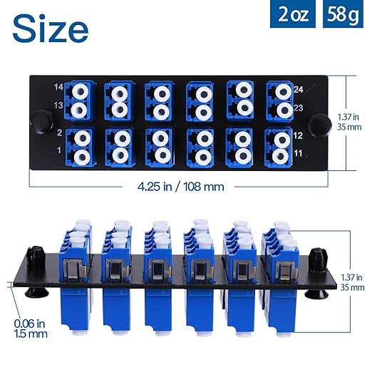 VFLTOOL 4PCS 12 Duplex LC Adapters LGX Footprint Fiber Patch Panel Loaded 24 Fiber Ports Couplers Enclosure - LC UPC Blue Compatible with SingleMode Multimode|1.25G/10GB OS1-2/OM3