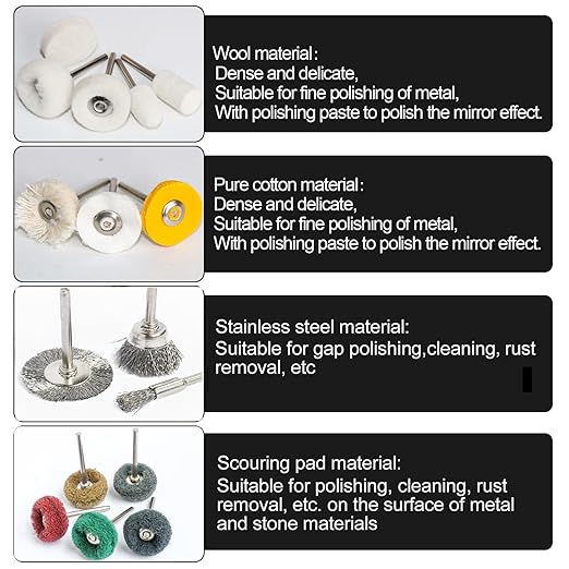 150 PCS Polishing Buffing Wheel for Dremel Polishing Kit, Abrasive Buffing Polishing Wheel Set for Rotary Tool Accessories, with 3mm Shank