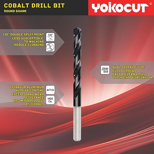 1/16 Inch Cobalt Drill Bit 10PCS | High Speed Steel | Drill Bit for Stainless Steel and Hardened Metal | HSS M35 Titanium Aluminum Nitride Coating