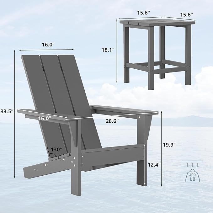 9 Pieces Adirondack Chair Set Outdoor Adirondack Chair Plastic HDPE All-Weather Adirondack Chairs Outdoor Fire Pit Chairs with Table for Deck Patio Garden（Grey）