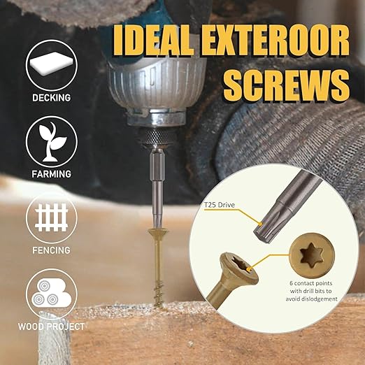 WELLOCKS Deck Screws, Wood Screws, Tan, Superior Rust Resistant, Epoxy Coated, Above 1000 Hour Salt Spray Coating T25 Torx Star Bit Included for Outdoor Wood Fence (1.2LBS Tan, #9횞2-1/2")