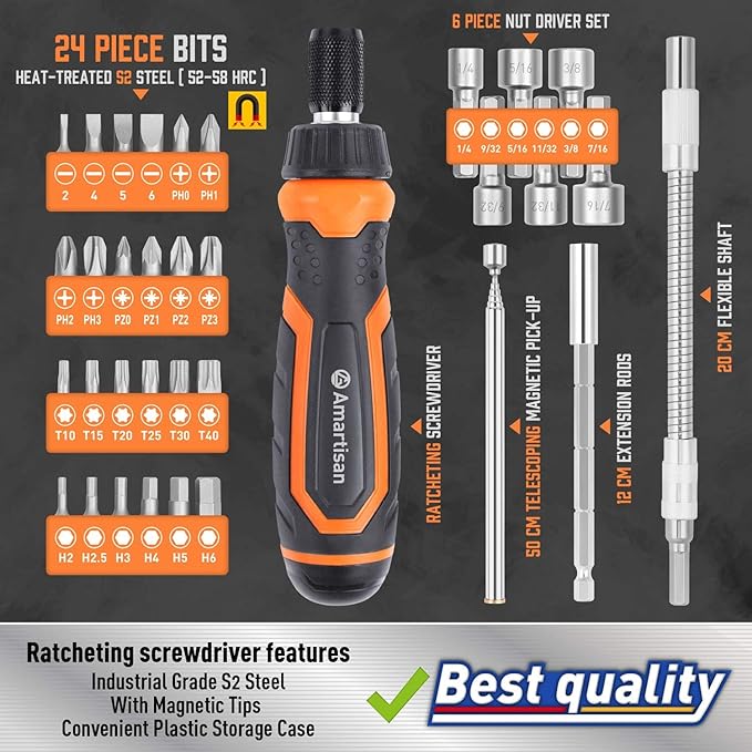 Amartisan 18-in-1 Screwdriver Set (Orange, 34-Piece Multi-bit Screwdriver Set)