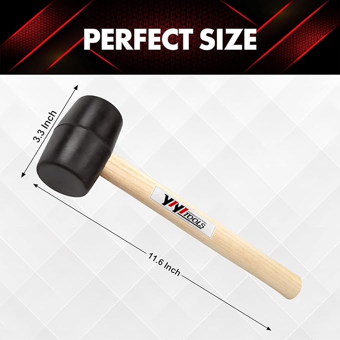 YIYITOOLS YY-2-005 Rubber Mallet Hammer With Wood Handle–8-oz, black